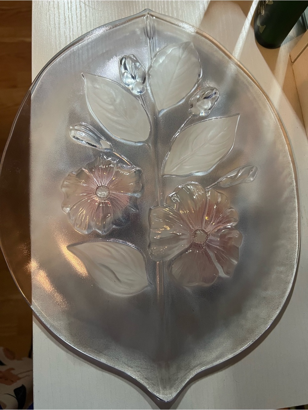 Mikasa Rosella Walther Crystal Pink Etched Flowers w Purple Hue Platter Germany